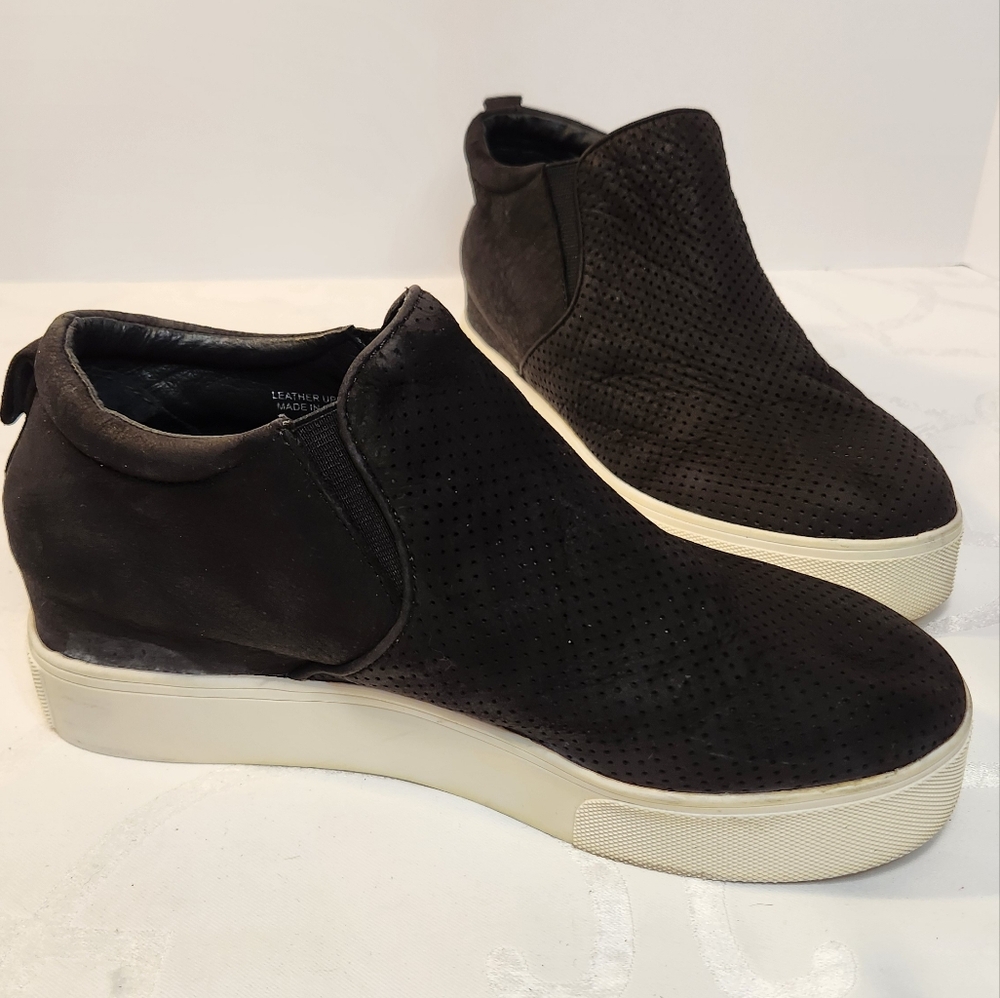 J Slides Women's Sallie Black Perforated Nubuck Leather Wedge Sneaker Size 8